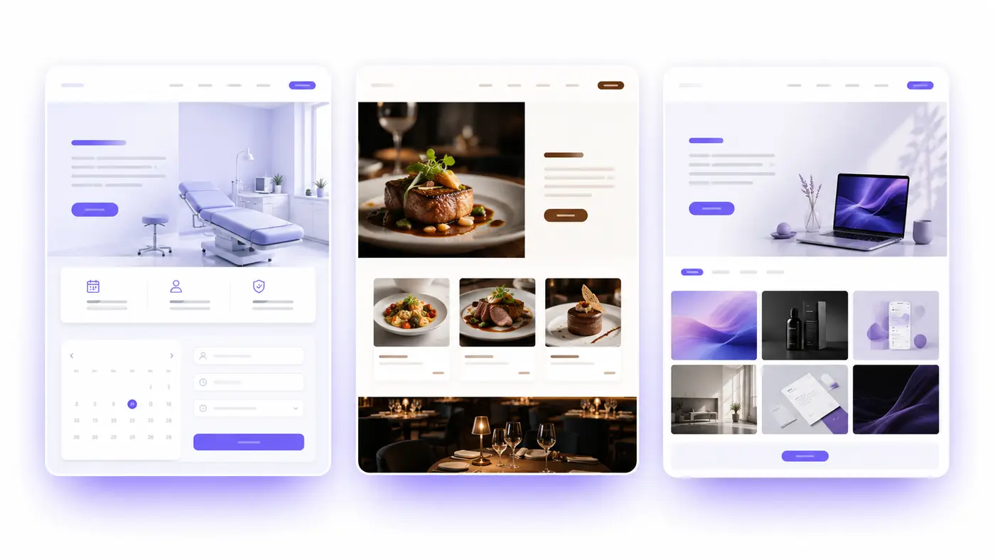 AI website builder use cases such as clinics, restaurants, and portfolios