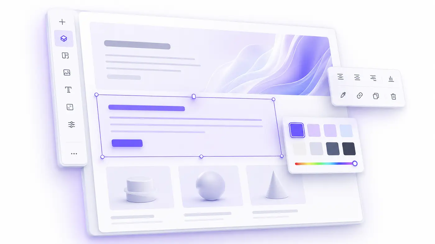 Editing website content: text blocks, visuals, and design controls